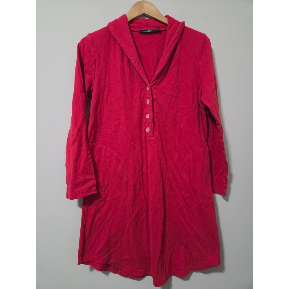 Lauren Ralph Lauren Red Hooded Knit Nightgown Lounge Dress Small RN60766